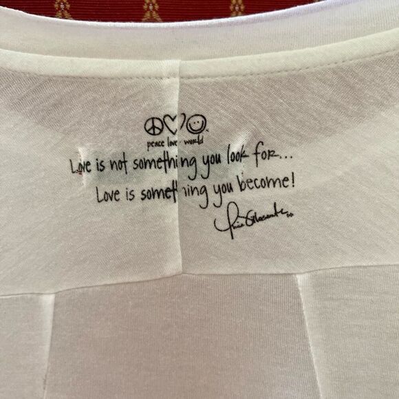 peace love world white flowy boho top “I Believe” NWOT S - Picture 3 of 12